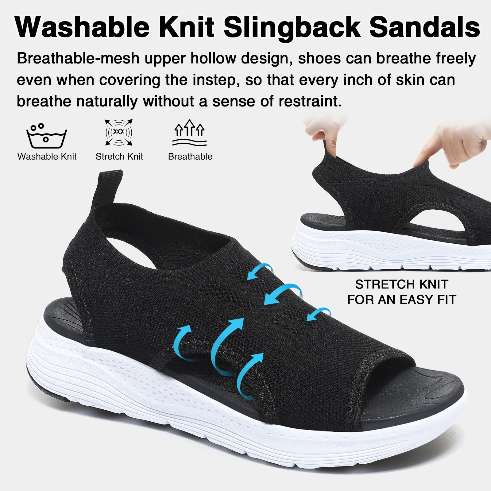 Supmix Sandals Womens Summer Washable Slingback Orthopedic Slide Sport Sandals With Arch Support Platform Wedge Sandals Walking Sandals Beach Water Shoes Casual Thick Bottom Comfy Knit Sandals