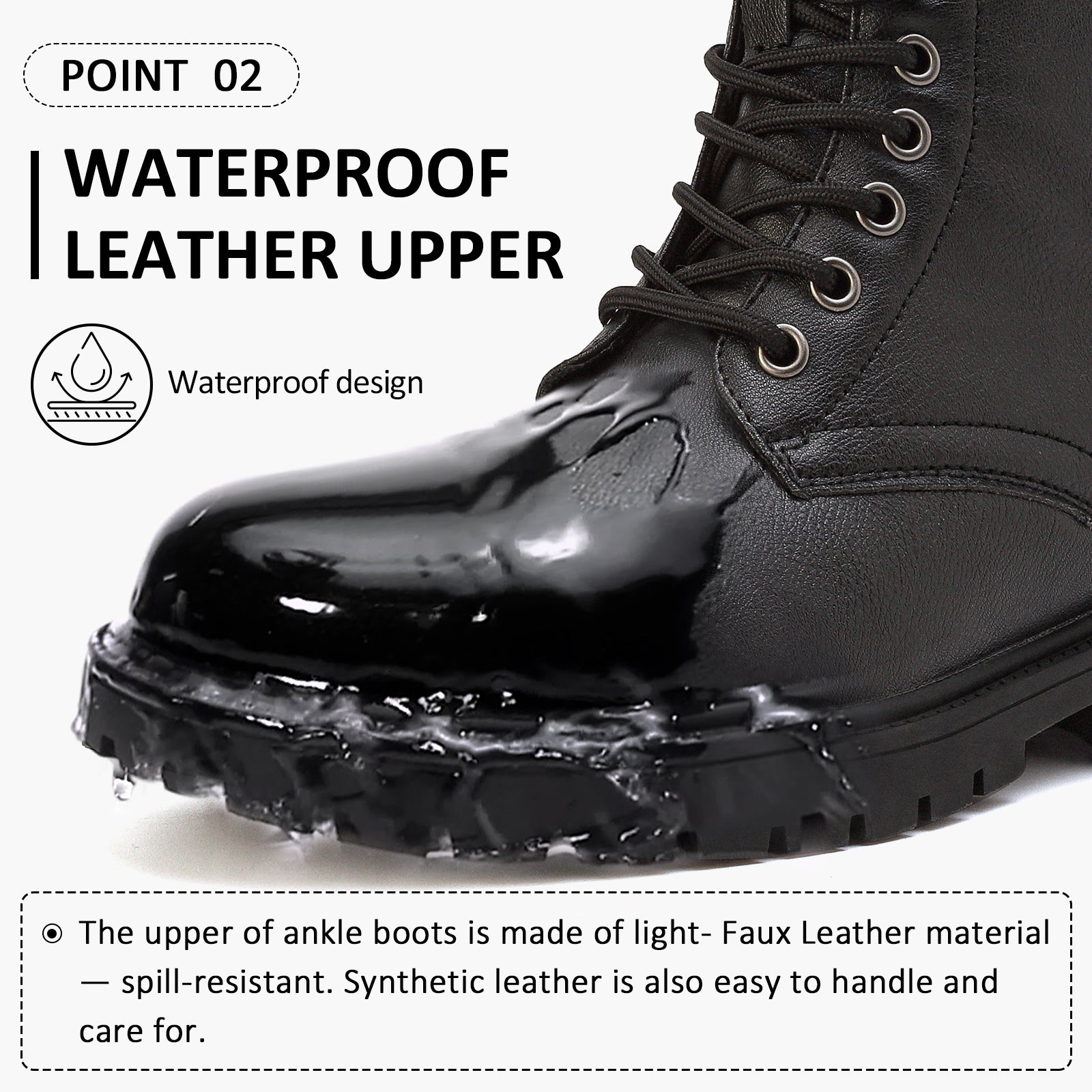 Hanani Boots for Women Waterproof Ankle Boots Work boots Lace Up Ladies boots Side Zipper Combat Boots Walking Boots Womens Black Boots Platform Leath