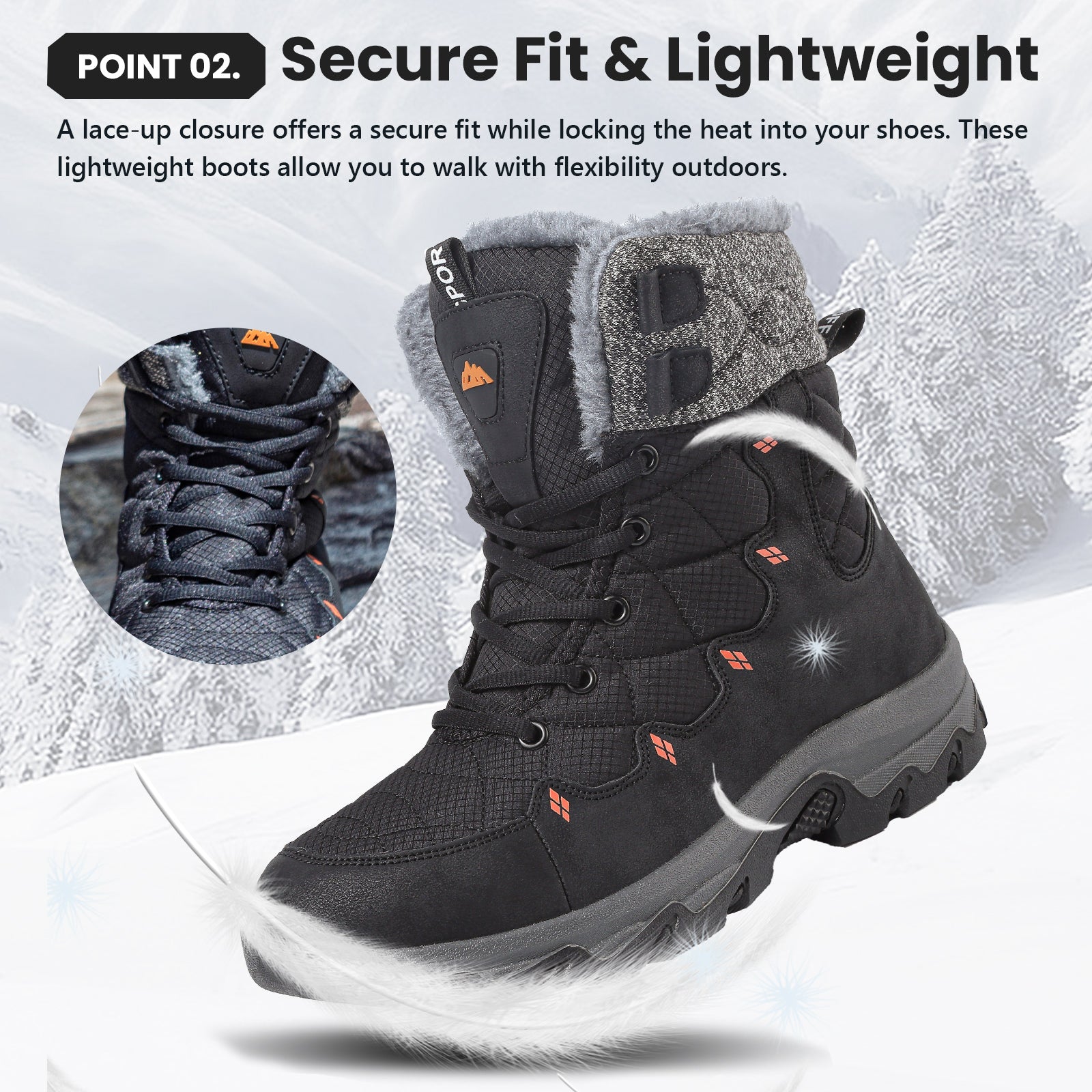 Supmix Snow Boots Mens Winter Boots Walking Boots Warm Fur Lined Snow Shoes Ankle Boots Mid Calf Non-Slip Lightweight Sports Outdoor Trekking Hiking Boots