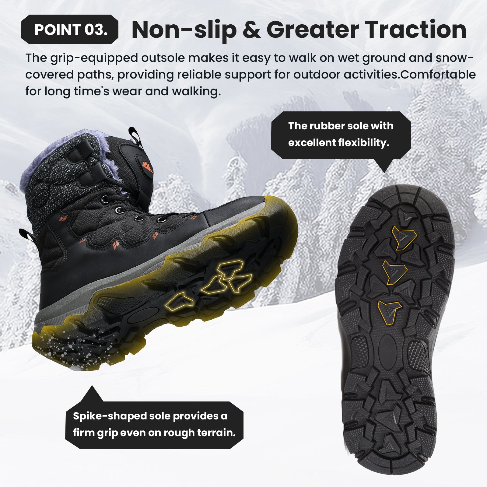 Supmix Snow Boots Mens Winter Boots Walking Boots Warm Fur Lined Snow Shoes Ankle Boots Mid Calf Non-Slip Lightweight Sports Outdoor Trekking Hiking Boots