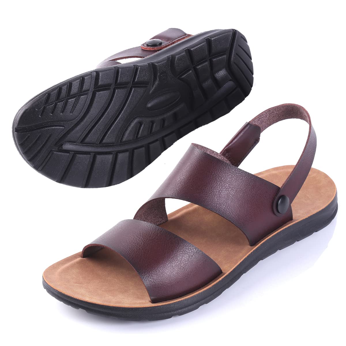 Maxome Men's Leather Flip Flops, Sports Sandals, Outdoor Sandals, Stylish, Summer, Gladiator Sandals, Back Strap, 2-Way Casual Sandals, Outdoors, Lightweight, Breathable, Large, Amphibious, Sandals