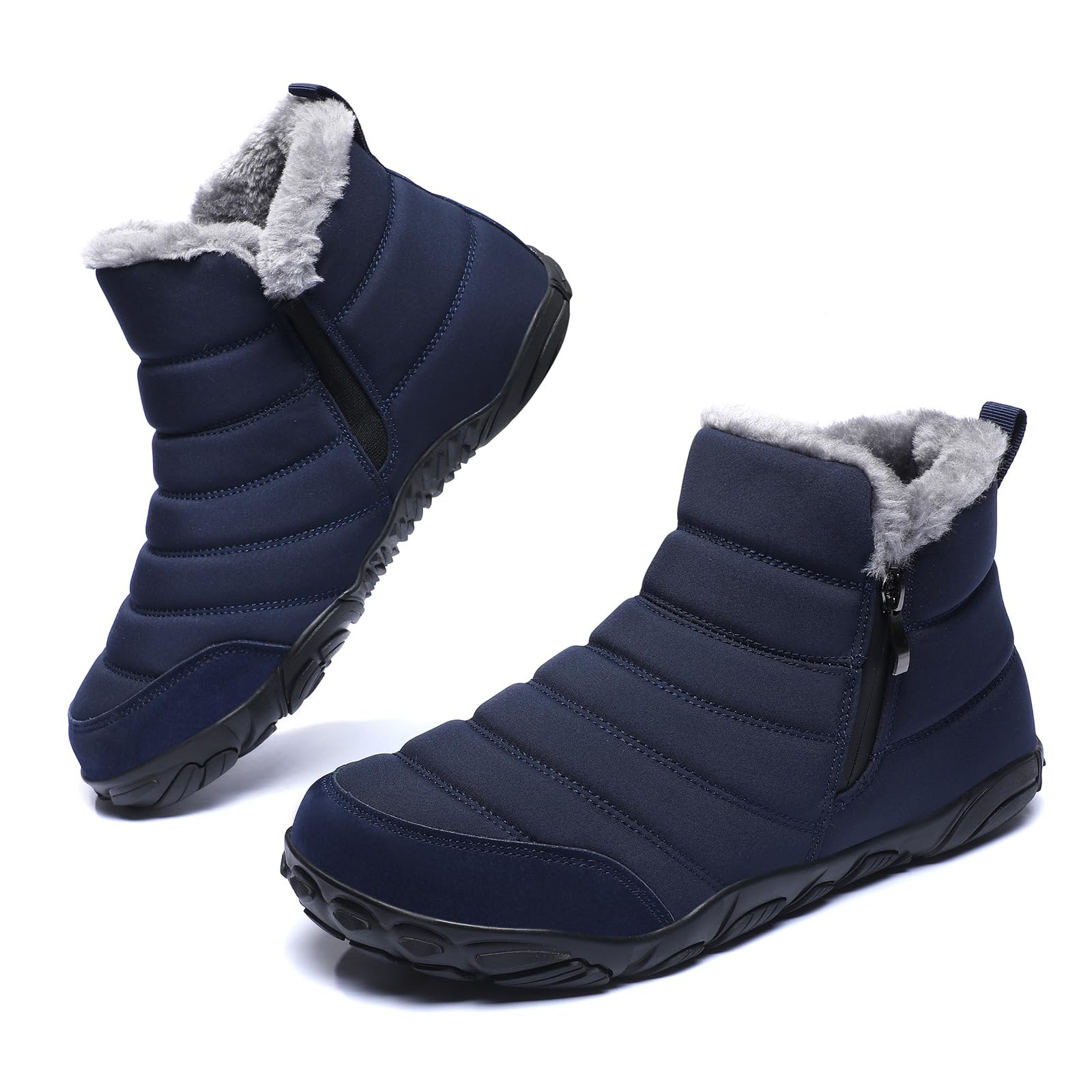 GoodValue Men Barefoot Winter Boots Snow Minimalist Zero Drop Boots Zipper Ankle Boots Wide Toe Box Sneakers Workout Footwear Shoes Boots