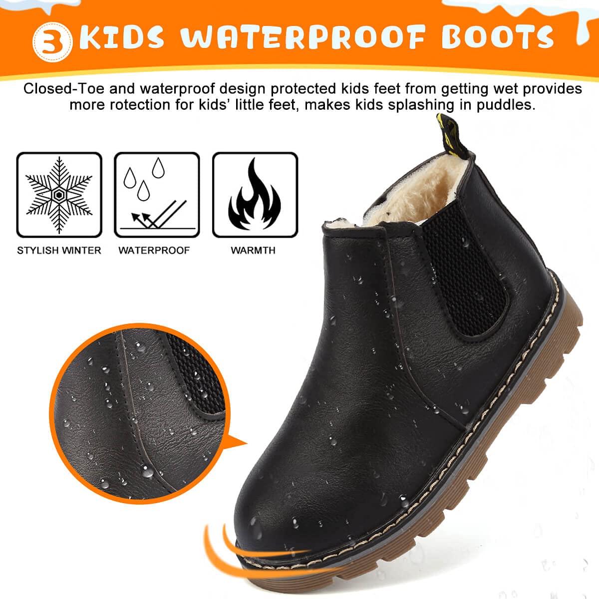 Hanani Kids Boots Boys Snow Boots Girls Winter Boots Waterproof Lightweight Fur Lined Side Zipper Ankle Boots Baby Winter Shoes Walking Boots (Toddler/Little Kid/Big Kid)