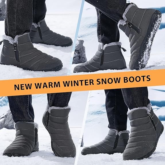 GoodValue Men Barefoot Winter Boots Snow Minimalist Zero Drop Boots Zipper Ankle Boots Wide Toe Box Sneakers Workout Footwear Shoes Boots