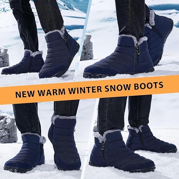 GoodValue Men Barefoot Winter Boots Snow Minimalist Zero Drop Boots Zipper Ankle Boots Wide Toe Box Sneakers Workout Footwear Shoes Boots