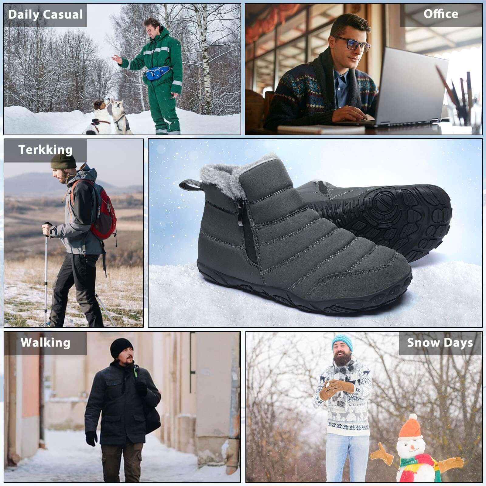 GoodValue Men Barefoot Winter Boots Snow Minimalist Zero Drop Boots Zipper Ankle Boots Wide Toe Box Sneakers Workout Footwear Shoes Boots